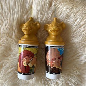 LION KING Coca Cola Simba Nala Scar Cup Tumbler Vintage Walt Disney 90s Lot of 2